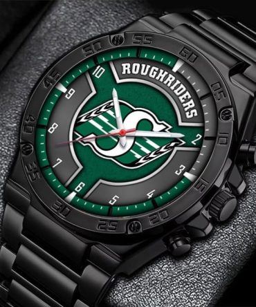 Stylish Black Metal Watch With Green Roughriders Logo – Perfect Gift For Fans!