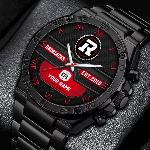 Customizable Redblacks Black Steel Watch - Personalized Engraving, Sleek Design, Perfect Gift