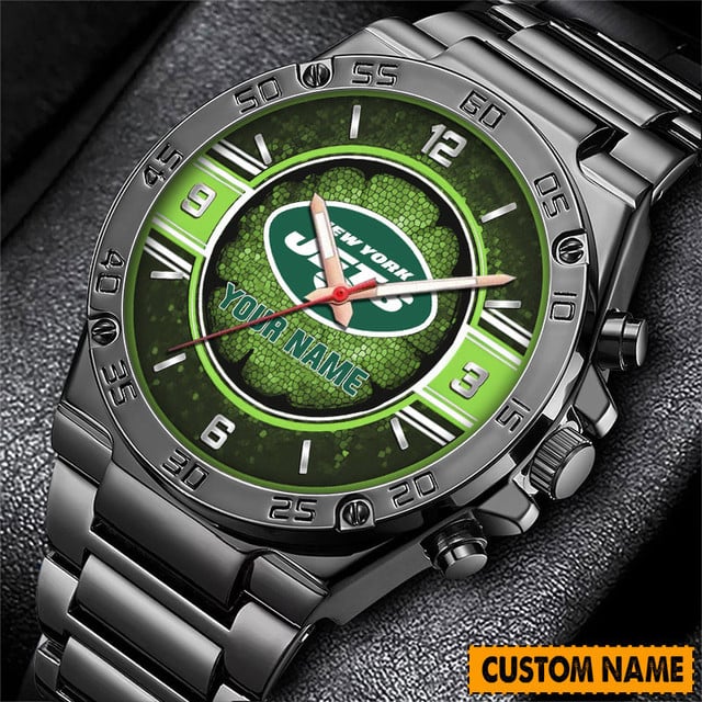Customizable New York Jets Fan Watch - Personalized Stainless Steel Sports Timepiece