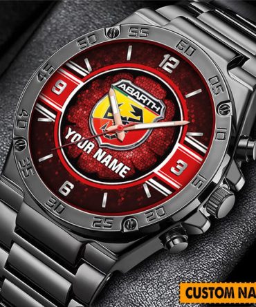 Custom Abarth Logo Watch - Personalized Name, Stainless Steel, Unique Gift Idea