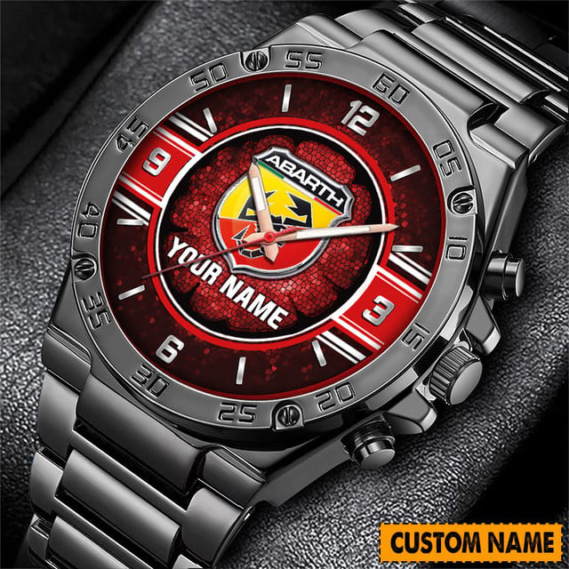 Custom Abarth Logo Watch - Personalized Name, Stainless Steel, Unique Gift Idea