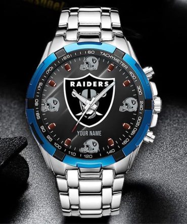 Personalized Raiders Fan Watch - Silver Stainless Steel Sports Timepiece