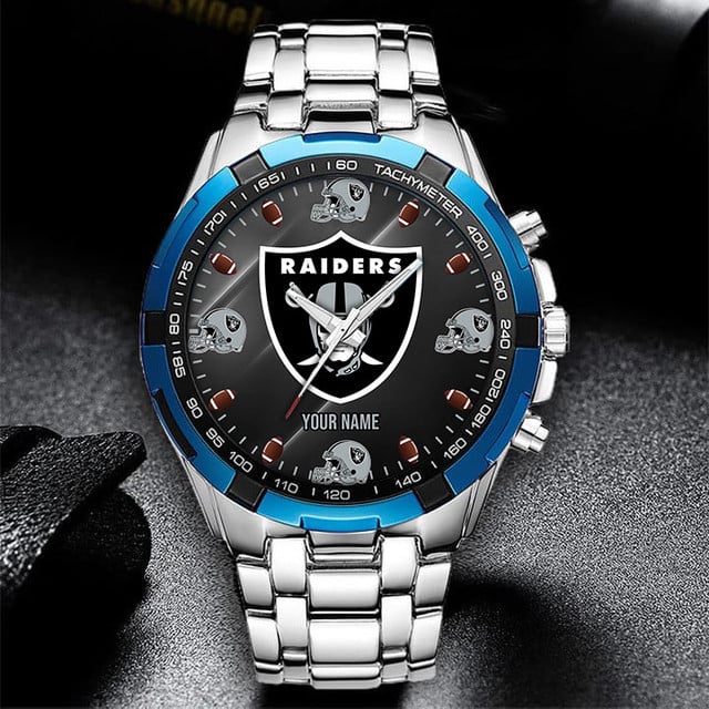 Personalized Raiders Fan Watch - Silver Stainless Steel Sports Timepiece