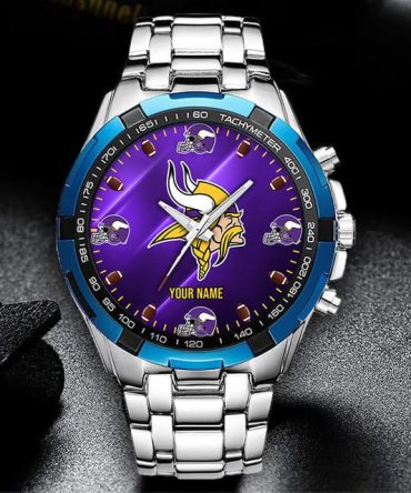 Customizable Vikings Fan Watch - Personalized Stainless Steel Sports Timepiece