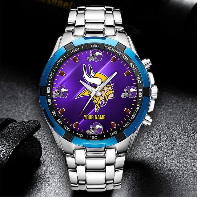 Customizable Vikings Fan Watch - Personalized Stainless Steel Sports Timepiece