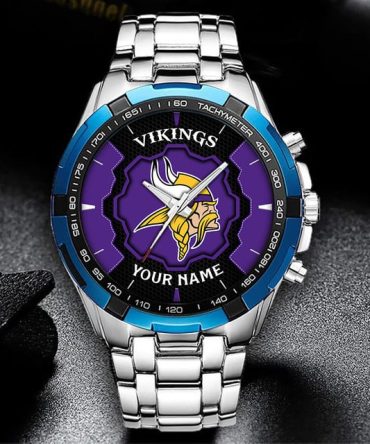 Customizable Vikings Fan Watch – Stainless Steel Sports Edition
