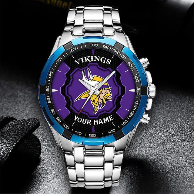 Customizable Vikings Fan Watch – Stainless Steel Sports Edition