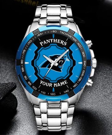 Customizable Panthers Fan Watch – Stainless Steel Sports Design, Add Your Name!