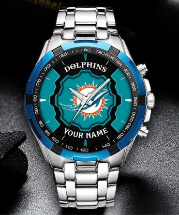 Custom Dolphins Fan Watch - Personalized Name & Logo Stainless Steel Sports Timepiece