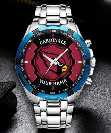 Customizable Cardinals Fan Watch - Personalized Name Stainless Steel Sports Timepiece