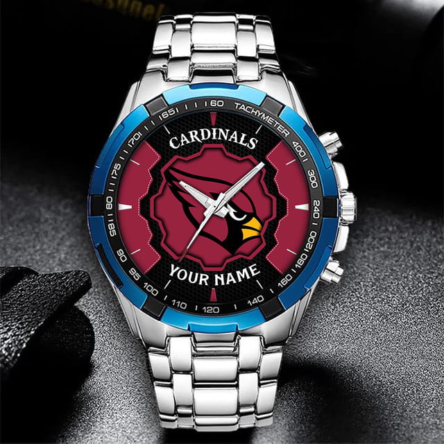 Customizable Cardinals Fan Watch - Personalized Name Stainless Steel Sports Timepiece