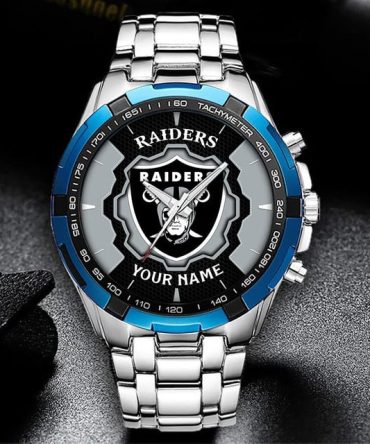 Custom Raiders Stainless Steel Watch - Personalized Name, Sporty Elegance