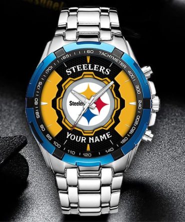 Customizable Steelers Fan Watch – Personalized Name, Stainless Steel Design