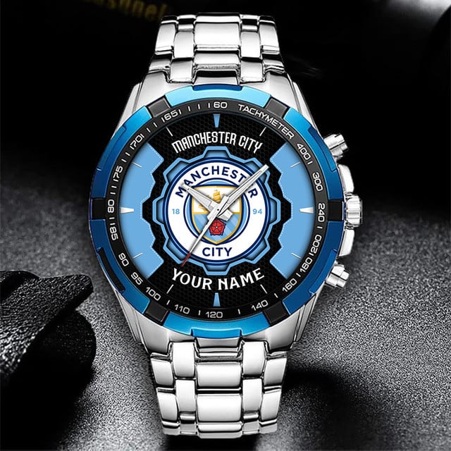 Custom Manchester City Fan Watch - Personalized Name & Logo , Stainless Steel Band