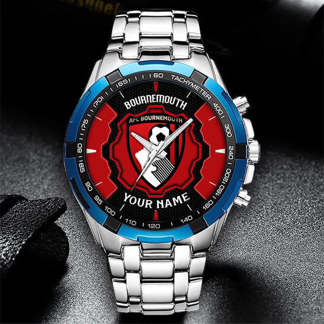 Custom Afc Bournemouth Watch – Personalized Name, Stainless Steel Sports Design