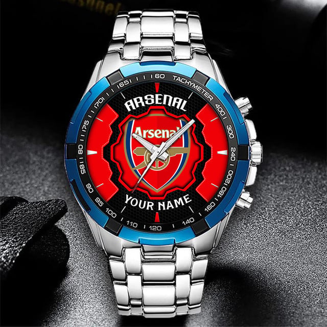 Custom Arsenal Fc Stainless Steel Watch - Personalized Name Gift For Fans