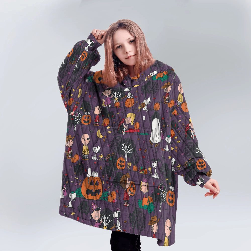 Kid Spooky Night Peanuts Unisex Blanket Hoodie