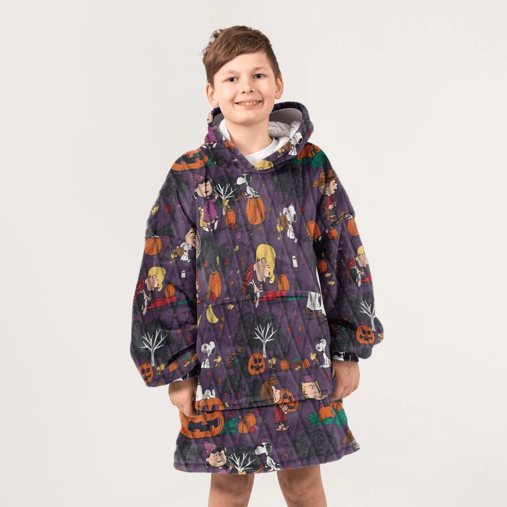 Kid Spooky Night Peanuts Unisex Blanket Hoodie - Image 2