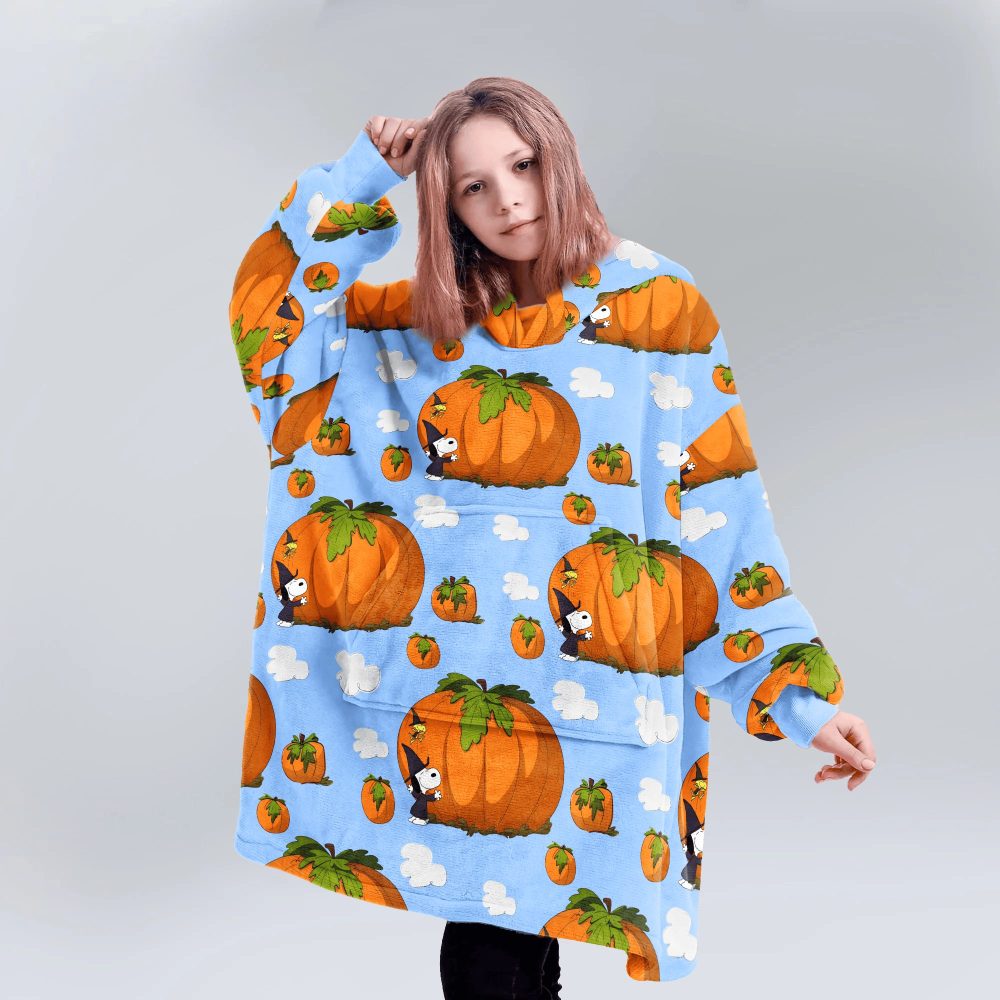 Kid Peanuts Big Pumpkin Magic Unisex Blanket Hoodie