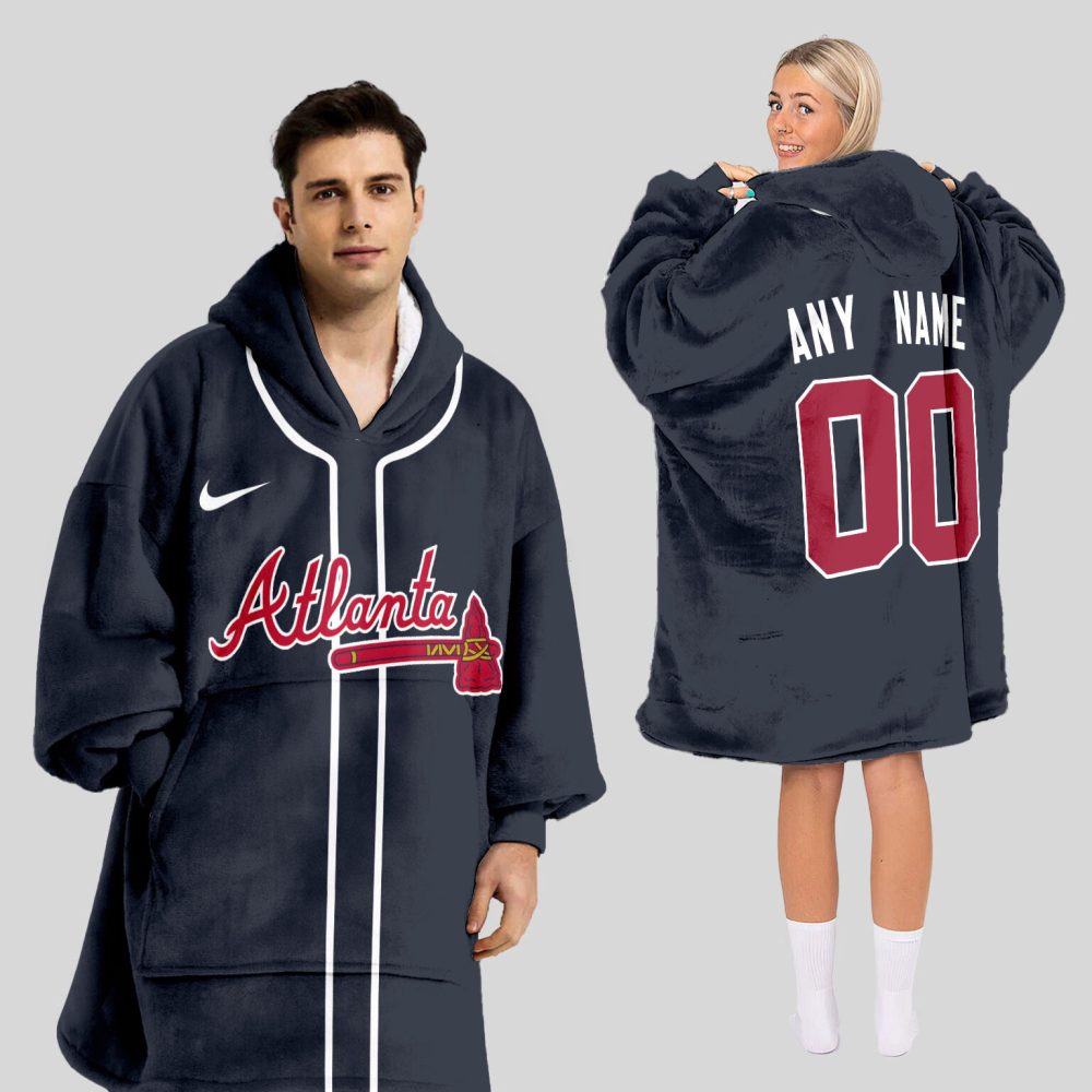 Atlanta Braves Mlb Design Blanket Hoodie Custom Name And Number