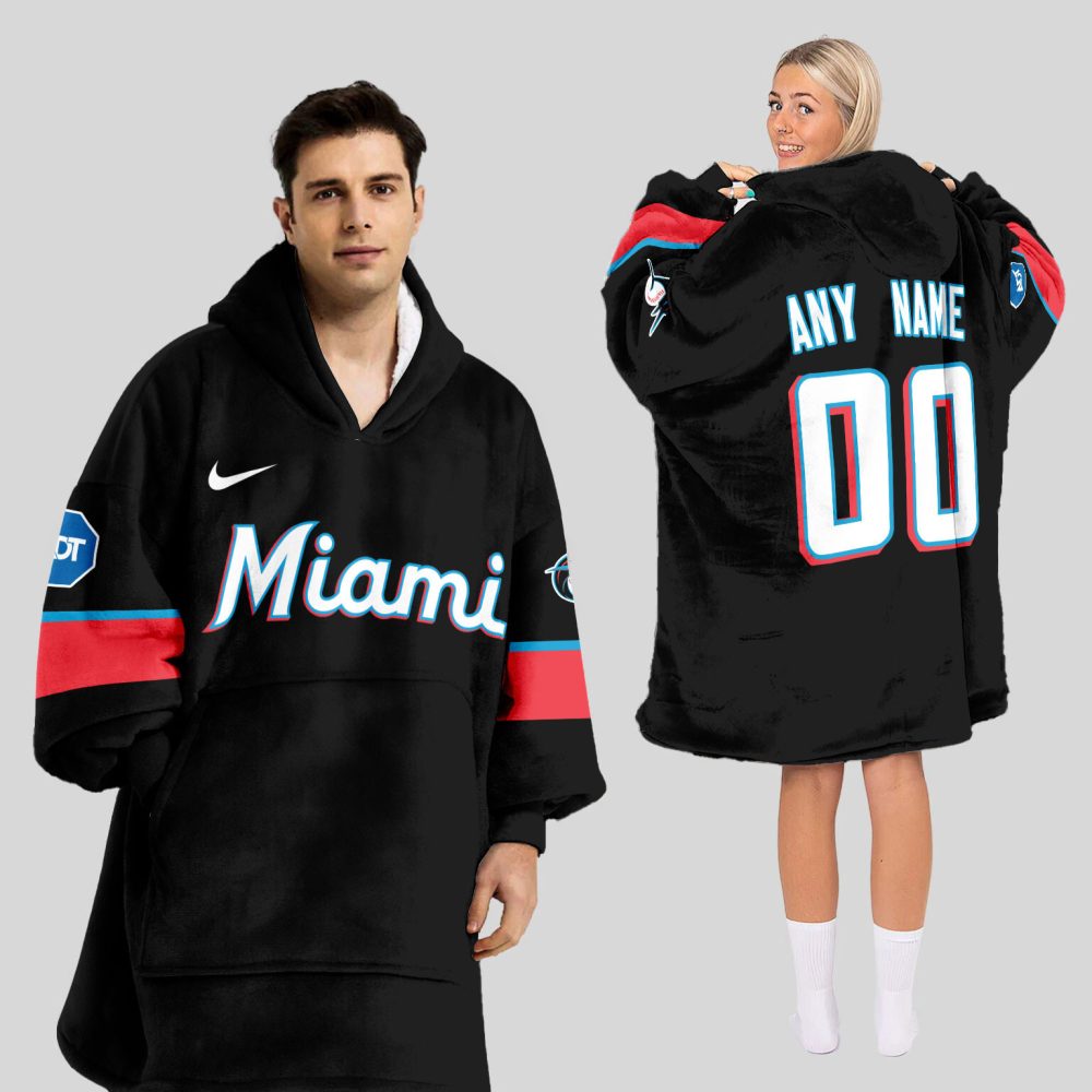 Miami Marlins Mlb Design Blanket Hoodie Custom Name And Number