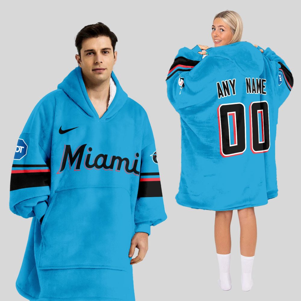 Miami Marlins Mlb Design Blanket Hoodie Custom Name And Number
