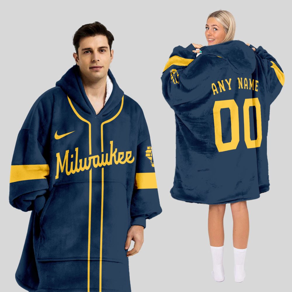 Milwaukee Brewers Mlb Design Blanket Hoodie Custom Name And Number