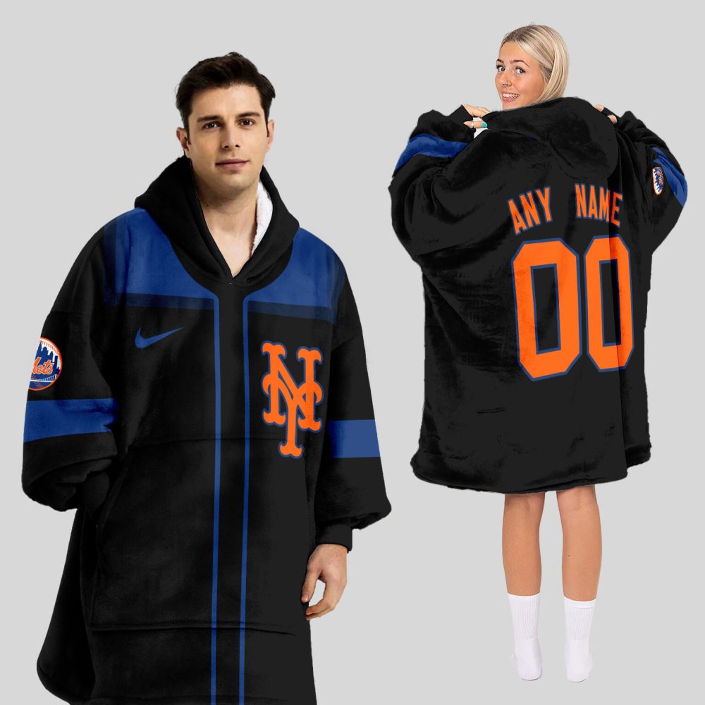 New York Mets Mlb Design Blanket Hoodie Custom Name And Number