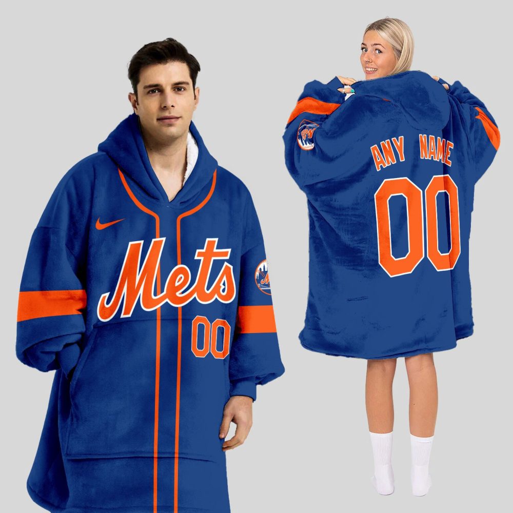 New York Mets Mlb Design Blanket Hoodie Custom Name And Number