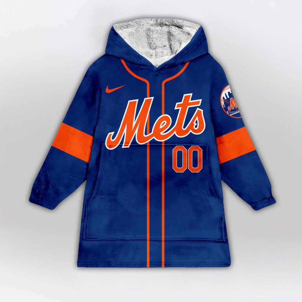 New York Mets Mlb Design Blanket Hoodie Custom Name And Number - Image 2