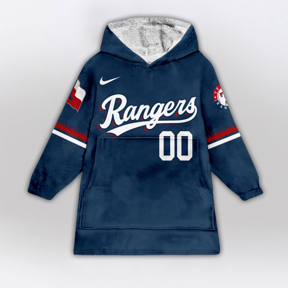 Texas Rangers Mlb Design Blanket Hoodie Custom Name And Number - Image 2