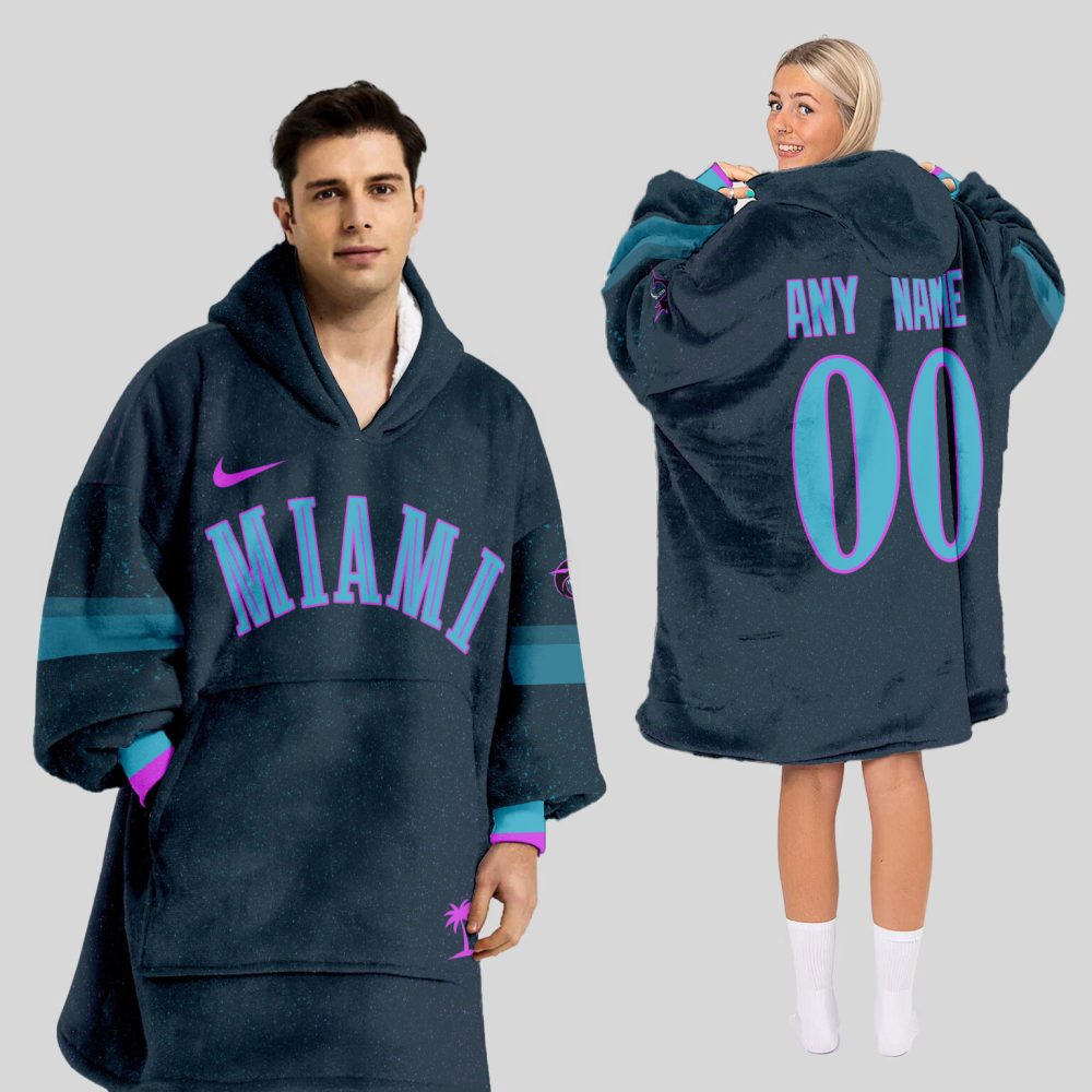 Miami Marlins Mlb Design Blanket Hoodie Custom Name And Number