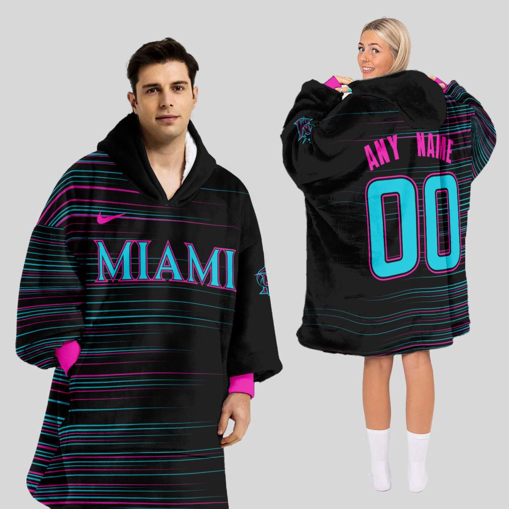 Miami Marlins Mlb Design Blanket Hoodie Custom Name And Number
