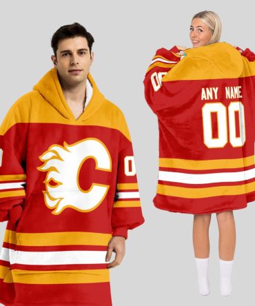 Calgary Flames Blanket Hoodie Custom Name And Number