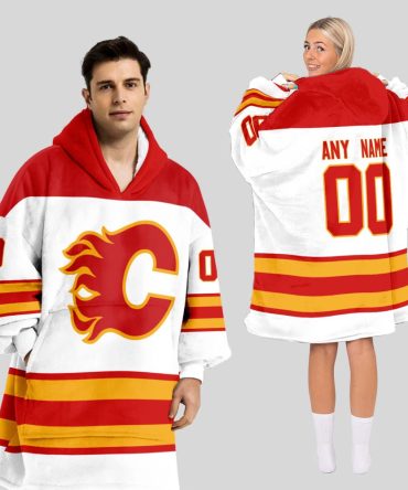 Calgary Flames Blanket Hoodie Custom Name And Number