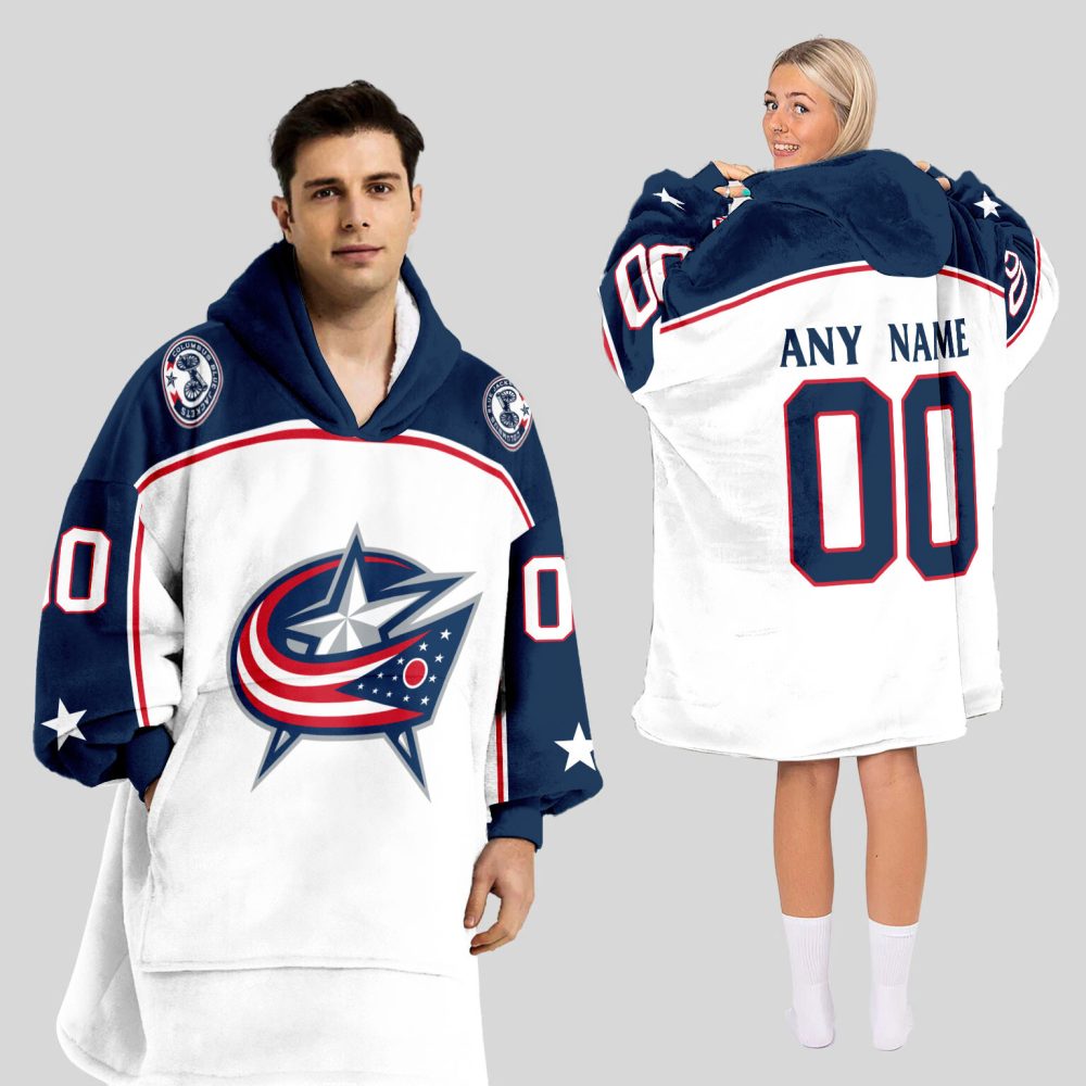Columbus Blue Jackets Blanket Hoodie Custom Name And Number