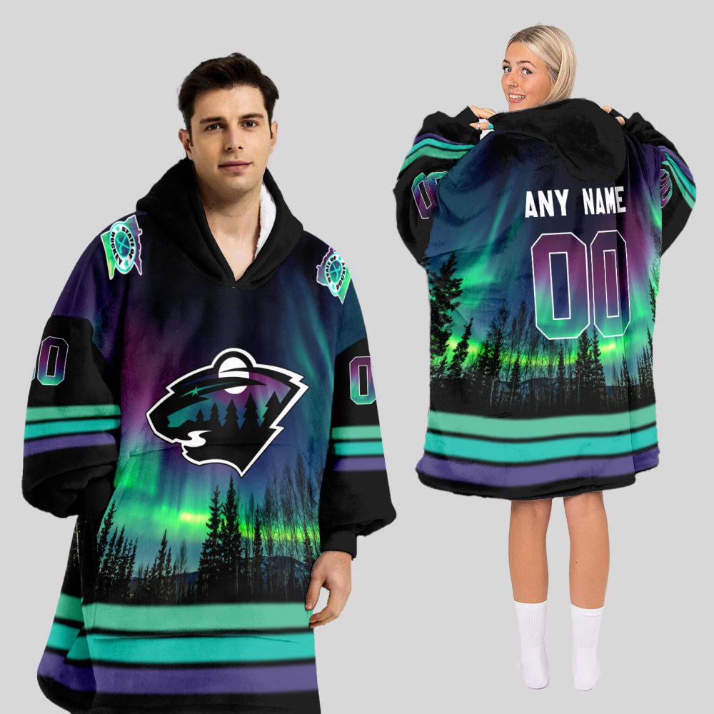 Minnesota Wild Blanket Hoodie Custom Name And Number