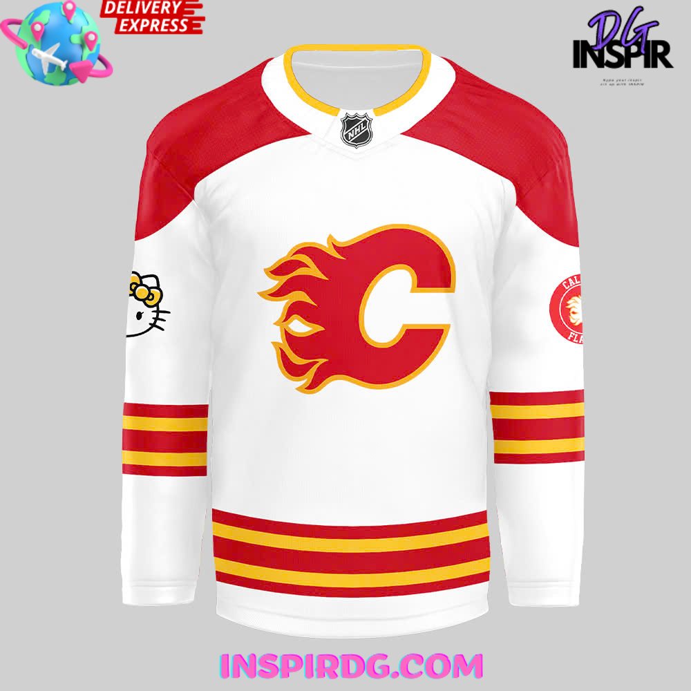 Calgary Flames X Hello Kitty 50Th Anniversary White Hockey Jersey - Image 2