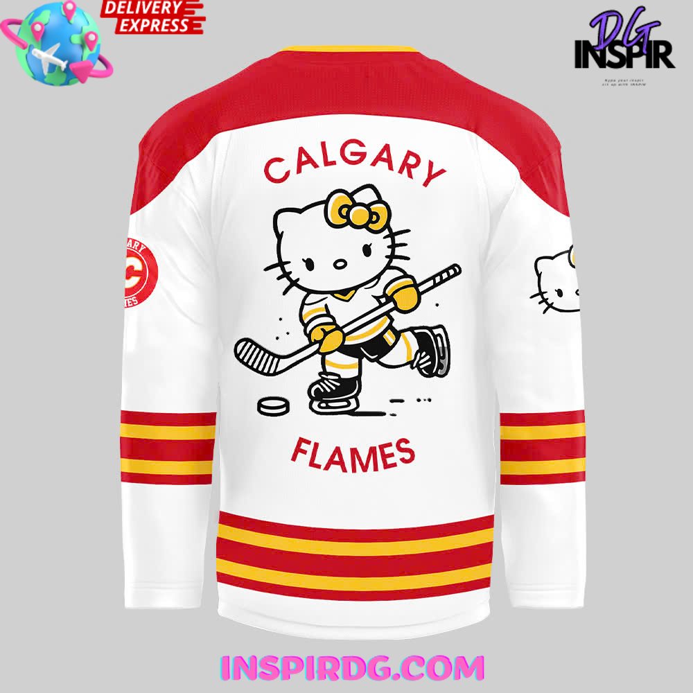 Calgary Flames X Hello Kitty 50Th Anniversary White Hockey Jersey - Image 3