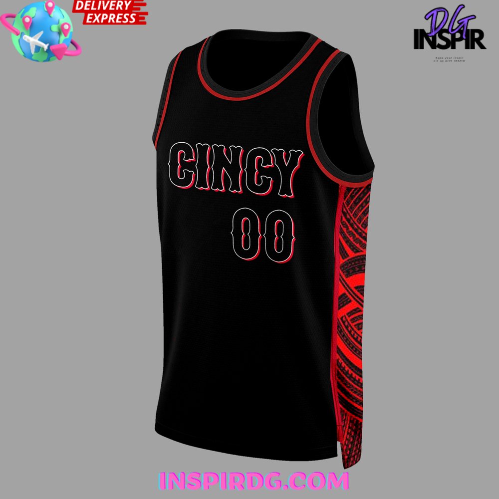 Cincinnati Reds Red Black Stripped 2024 Basketball Jersey - Image 2