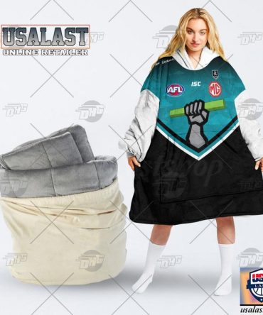 Personalised Afl Port Adelaide Mg Blanket Hoodie Hoodie Blanket