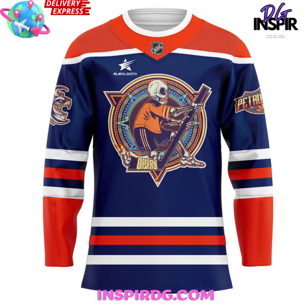 Edmonton Oilers Dia De Los Muertos 2024 Hockey Jersey - Image 2