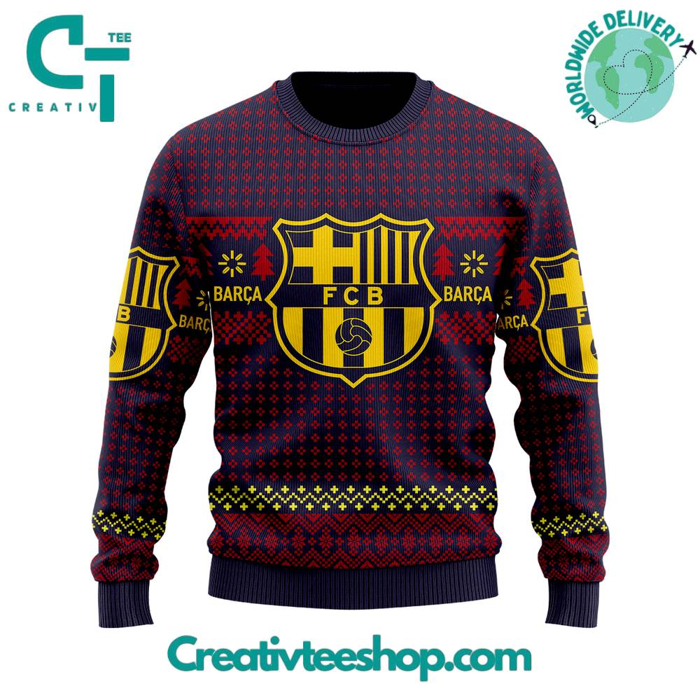 Fc Barcelona Pine Tree Ugly Christmas Sweater - Image 2