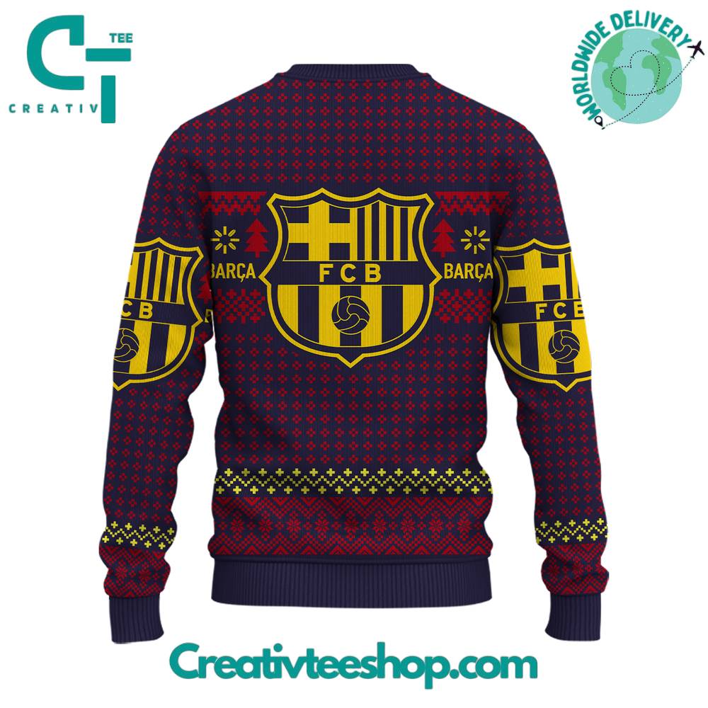 Fc Barcelona Pine Tree Ugly Christmas Sweater - Image 3