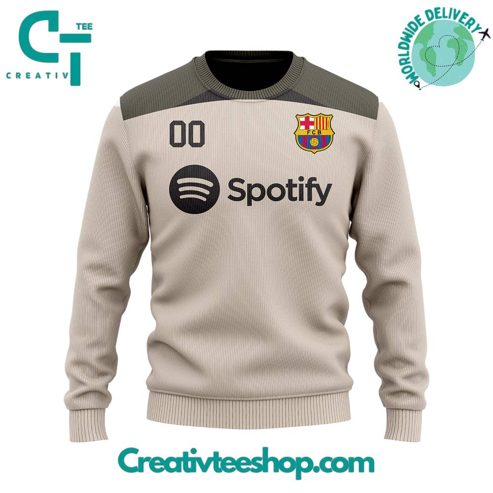 Fc Barcelona Strike Tan Personalized Sweater - Image 2