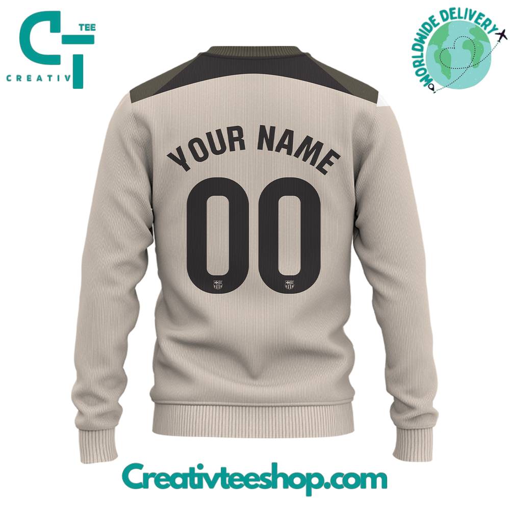 Fc Barcelona Strike Tan Personalized Sweater - Image 3