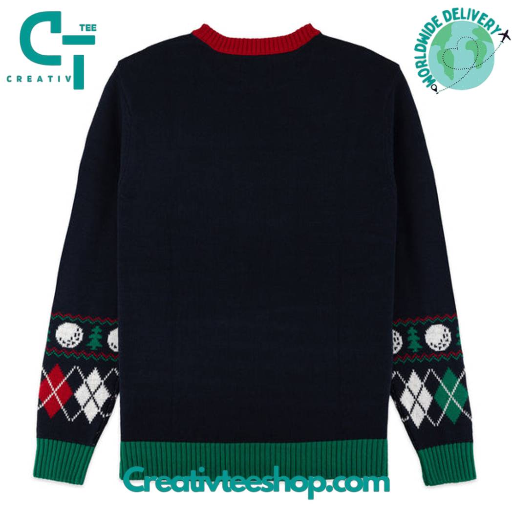 Golfing Santa Argyle Ugly Christmas Sweater - Image 2