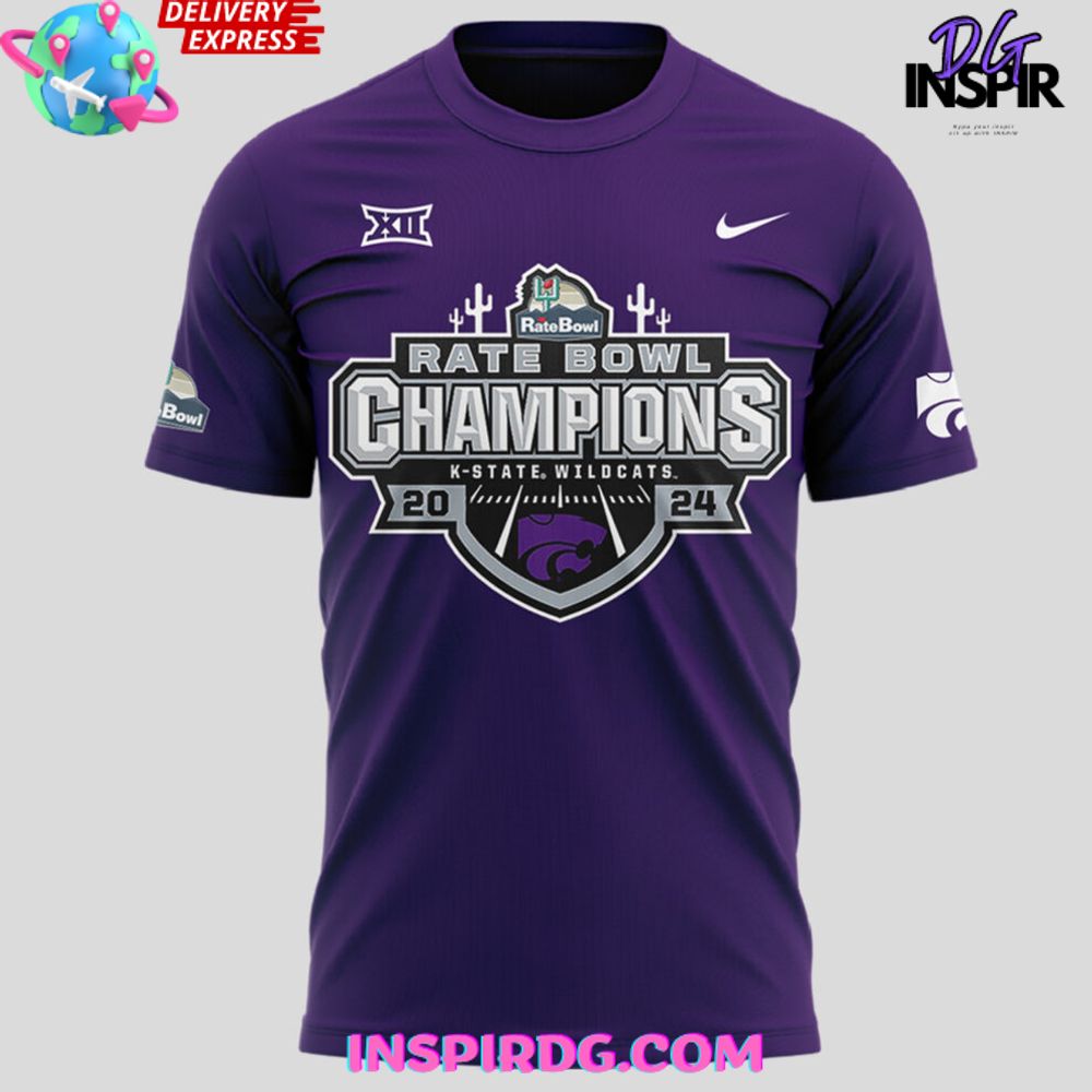 Kansas State Wildcats 2024 Rate Bowl Champions Purple T-Shirt - Image 2