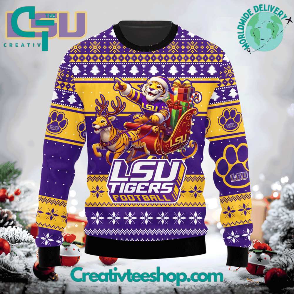 Lsu Tigers Football Santa Hohoho Ugly Christmas Sweater - Image 2