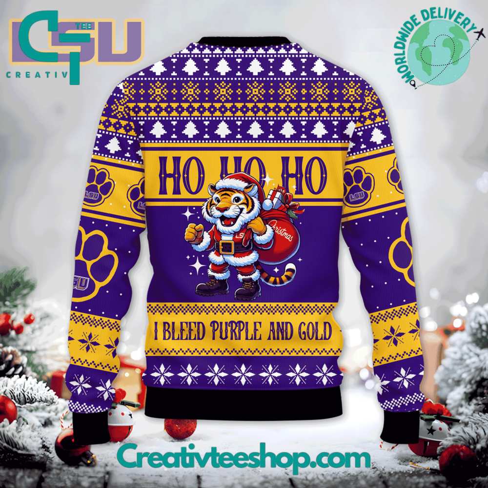 Lsu Tigers Football Santa Hohoho Ugly Christmas Sweater - Image 3